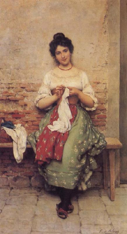 Eugene de Blaas THe Seamstress Norge oil painting art